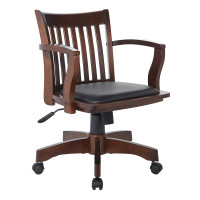 OSP Home Furnishings 108ES-3 Deluxe Wood Bankers Chair with Vinyl Padded Seat in Espresso Finish and Black Vinyl Fabric